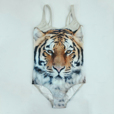 Double Layer Digital Print Sports T Shirts ,  Vivid Tiger Pattern Kids Swimwear