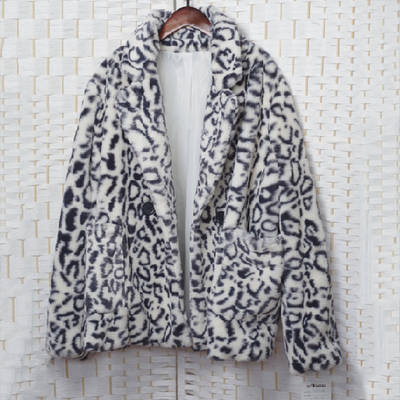 Ladies Leopard Print Faux Fur Jacket , Water Repellent Overcoat Blazer