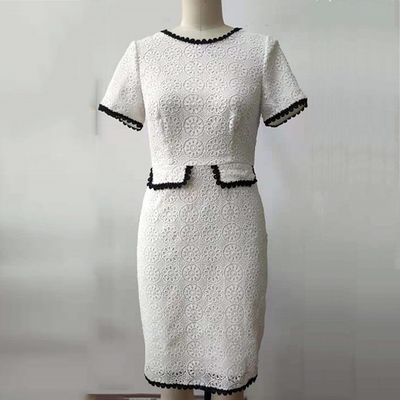 Elegant Lace Bodycon Business Dress White / Navy  For Formal Occasion