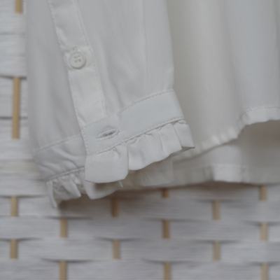 Ruffled Collar Ladies Fashion Wear , Plain White V Neck Womens Silk Blouse