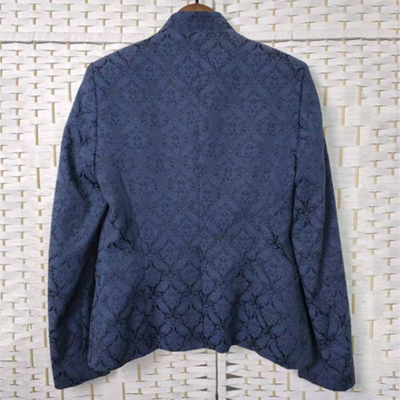 Navy Jacquard Long Sleeve Women's Office Wear Jackets For Spring And Autumn