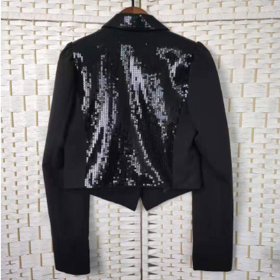 Lapel Buttoned Ladies Black Sequin Blazer Fashionable For Night Club Party