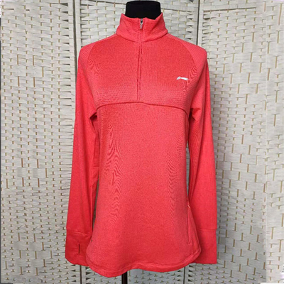Coral Red Sustainable Athletic Wear , Half Zip Long Sleeve Sports Sweatshirt