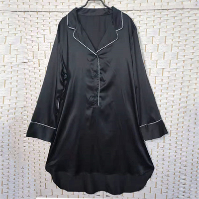 Sexy Black Women Pyjama Set , Long Sleeves Soft Ladies Satin Pyjamas