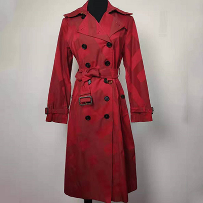 Jacquard Ladies Fashion Wear , Red / Green Double Breasted Peacoat