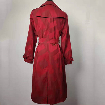 Jacquard Ladies Fashion Wear , Red / Green Double Breasted Peacoat