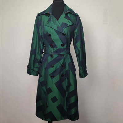 Jacquard Ladies Fashion Wear , Red / Green Double Breasted Peacoat