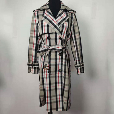 Plaid Double Breasted Trench Coat Classic British Style For Women