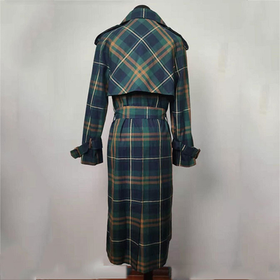 Plaid Double Breasted Trench Coat Classic British Style For Women