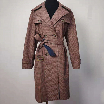 Wind Break Ladies Fashion Wear , Double - Breasted Checked Trench Coat