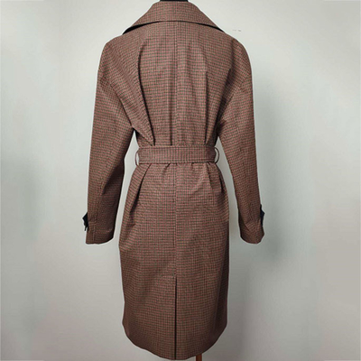 Wind Break Ladies Fashion Wear , Double - Breasted Checked Trench Coat