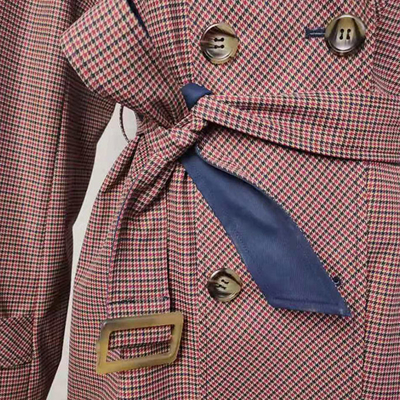 Wind Break Ladies Fashion Wear , Double - Breasted Checked Trench Coat