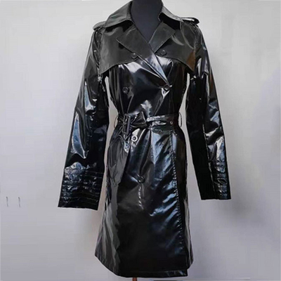 Double - Breasted Ladies Fashion Wear , Reflective Long Belted Trench Coat