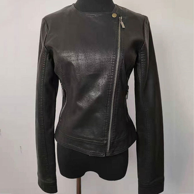 Slim Fit Fashion Ladies Jackets , Short Black Faux Leather Jacket