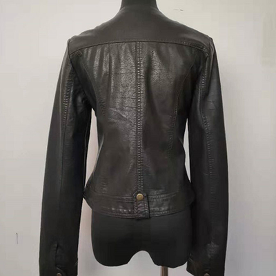 Slim Fit Fashion Ladies Jackets , Short Black Faux Leather Jacket