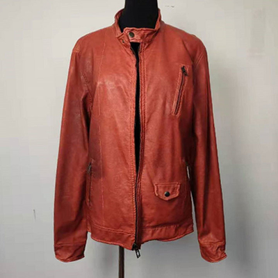 Anti Wrinkle Fashion Ladies Jackets , Soft Short Red Leather Jacket