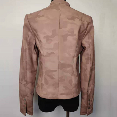 Womens Camo Jacket Fashion PU Leather Short Coat With Polyester Lining