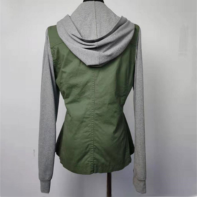 Anti Shrink Hooded Ladies Short Coat Comfortable With Knitted Sleeves