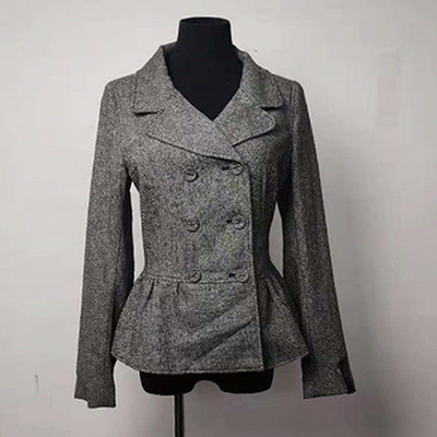 Slim Women's Casual Blazers , Turn Down Double - Breasted Gray Wool Peacoat