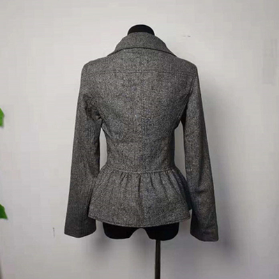Slim Women's Casual Blazers , Turn Down Double - Breasted Gray Wool Peacoat