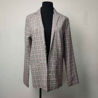 Button - Less Tweed Ladies Blazer , Plaid Ladies Casual Blazer Jacket