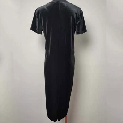 Black Velvet Ladies Elegant Dresses Short Sleeve For Banquet / Night Party
