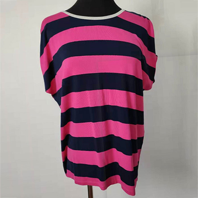 Navy And Hot Pink Striped T Shirt Womens Casual Wear For Summer Season