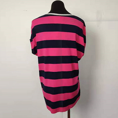Navy And Hot Pink Striped T Shirt Womens Casual Wear For Summer Season