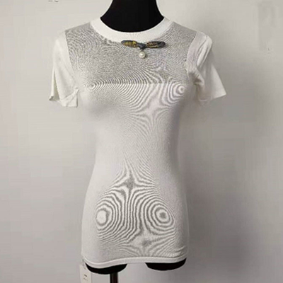 Women's Knitted Bodycon T Shirt Sexy And Elegant With Pearl Decoration