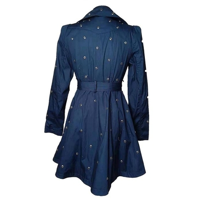 Women Casual Windbreaker Light Weight 50%Cotton 50%Polyester Navy Blue
