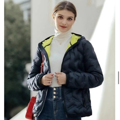 Front Zip Closure Sustainable Padded Down Jacket Contrast Color