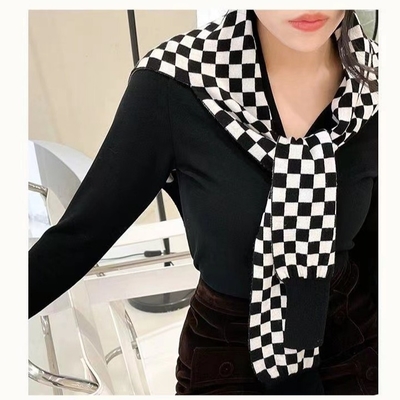 Checkerboard Element Fashion Personality Warm Shawl 100% Wool