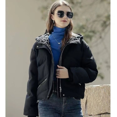 Diagonal Pocket Hood Sustainable Padded Down Jacket Digital Print
