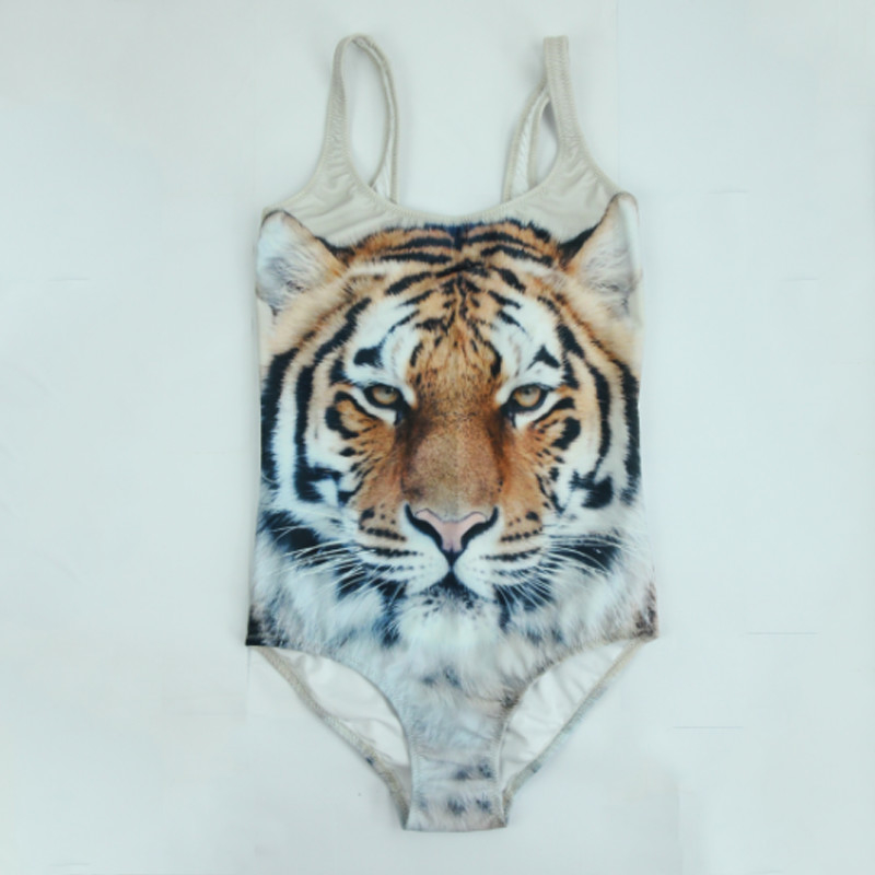 Double Layer Digital Print Sports T Shirts ,  Vivid Tiger Pattern Kids Swimwear
