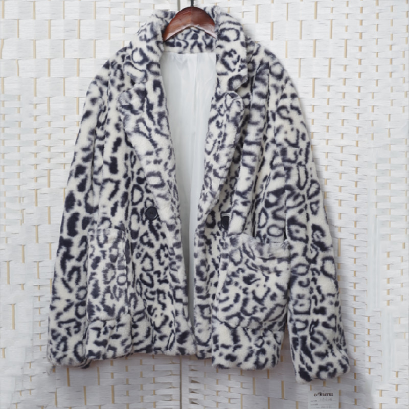 Ladies Leopard Print Faux Fur Jacket , Water Repellent Overcoat Blazer