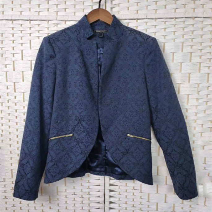 Navy Jacquard Long Sleeve Women's Office Wear Jackets For Spring And Autumn