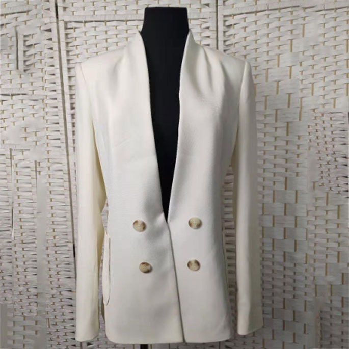 Loose Fit Casual White Blazer Double - Breasted For Office Ladies