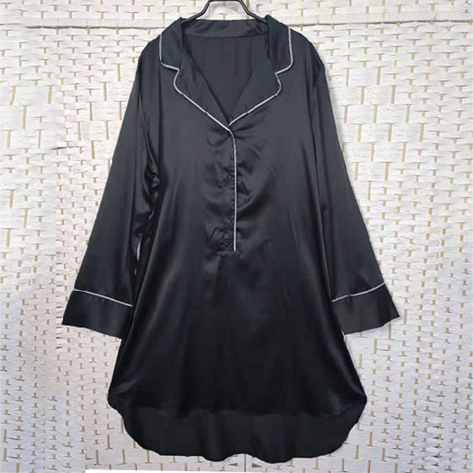Sexy Black Women Pyjama Set , Long Sleeves Soft Ladies Satin Pyjamas