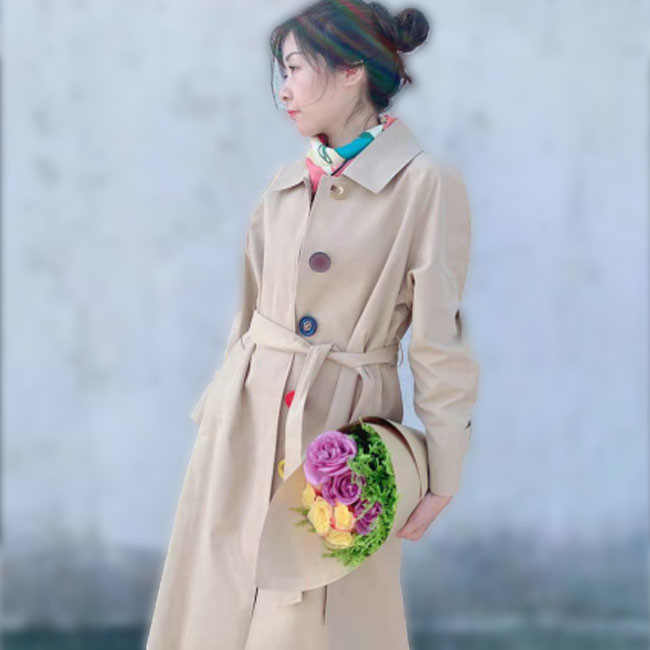 Sigle-Breasted Trench Coat Women Spring Autumn Long Belted Colorful Button Coat
