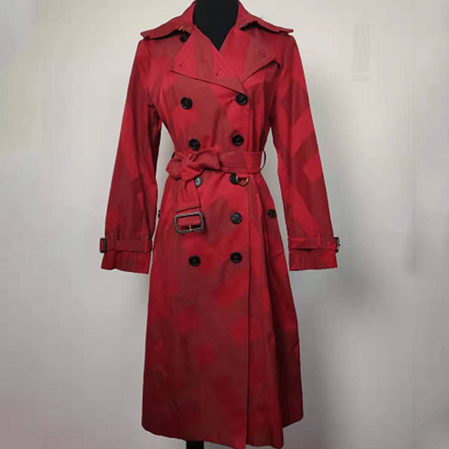 Jacquard Ladies Fashion Wear , Red / Green Double Breasted Peacoat