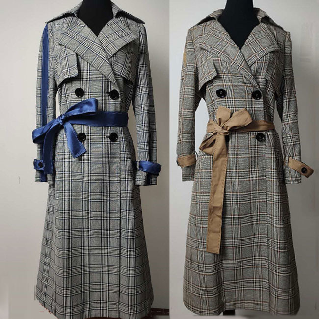 Checkered Ladies Fashion Wear Double - Breasted For Autumn / Winter