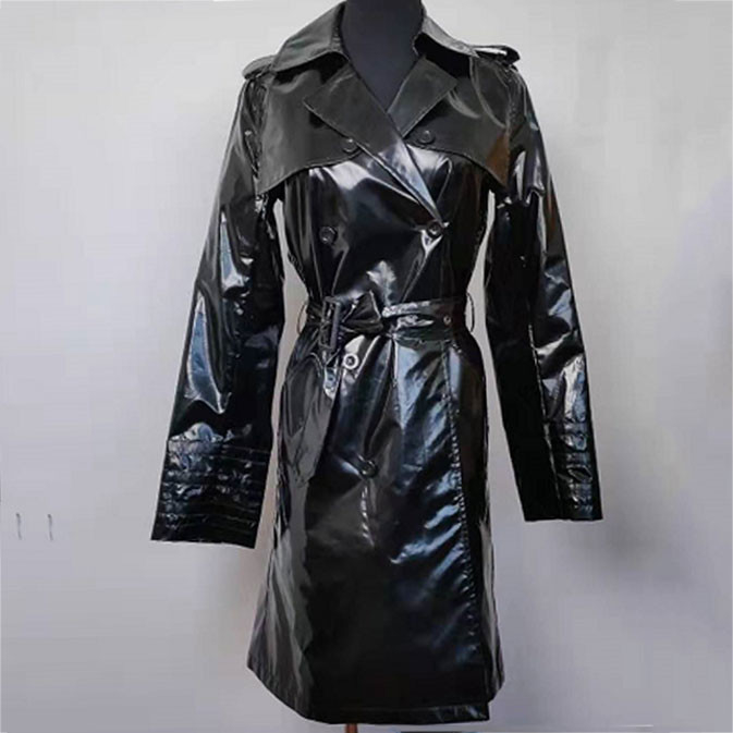 Double - Breasted Ladies Fashion Wear , Reflective Long Belted Trench Coat
