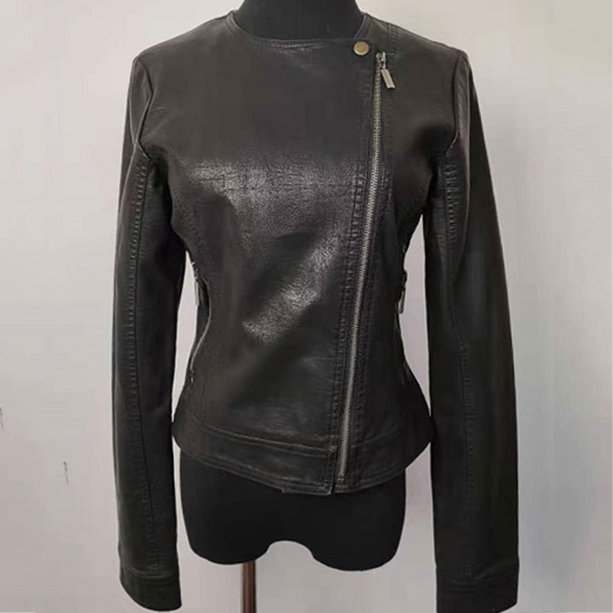 Slim Fit Fashion Ladies Jackets , Short Black Faux Leather Jacket