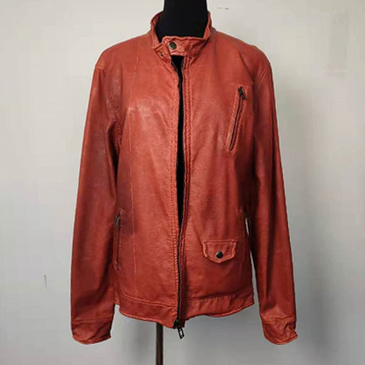 Anti Wrinkle Fashion Ladies Jackets , Soft Short Red Leather Jacket