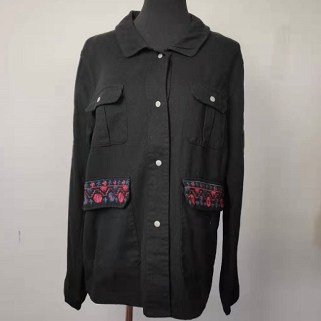 Soft Ladies Fashion Wear / Embroidered Jacket With Snap Button Closure