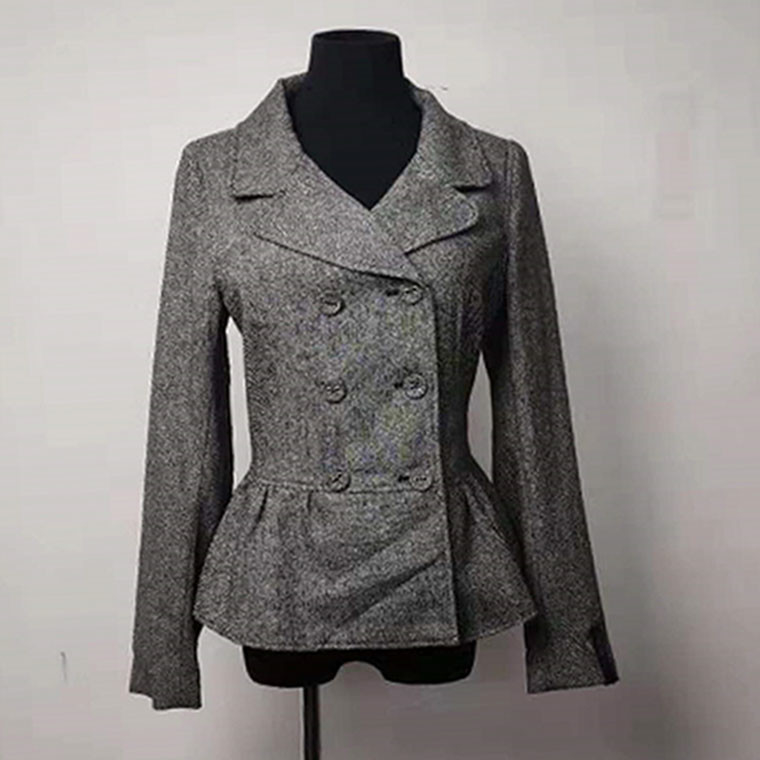 Slim Women's Casual Blazers , Turn Down Double - Breasted Gray Wool Peacoat