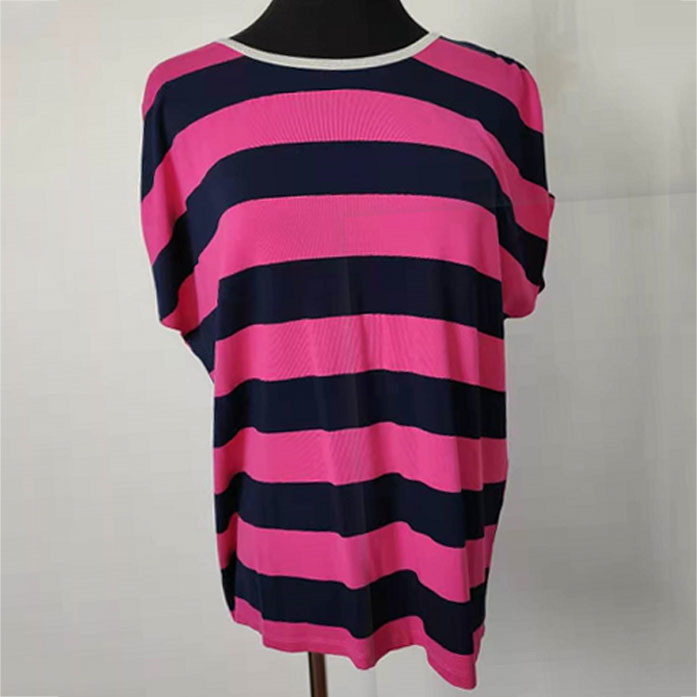 Navy And Hot Pink Striped T Shirt Womens Casual Wear For Summer Season