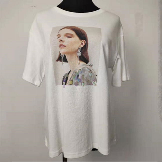 Loose Fit Sequin T Shirt Women's Casual Wear With Digital Printing Pattern