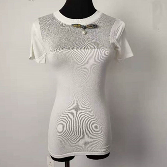 Women's Knitted Bodycon T Shirt Sexy And Elegant With Pearl Decoration