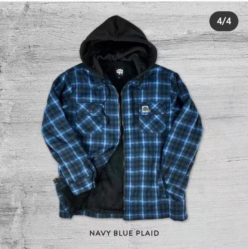 Printedcheck 100% Polyester Fleece Mens Sherpa Lined Jacket